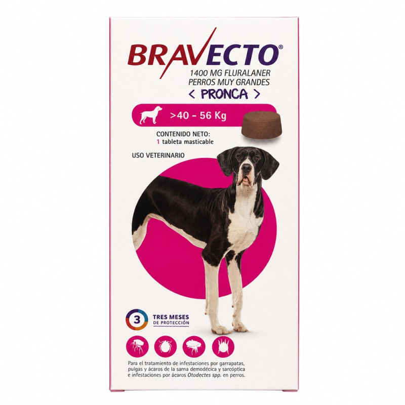 Bravecto 1400 mg. Perros de 40 a 56 kg.