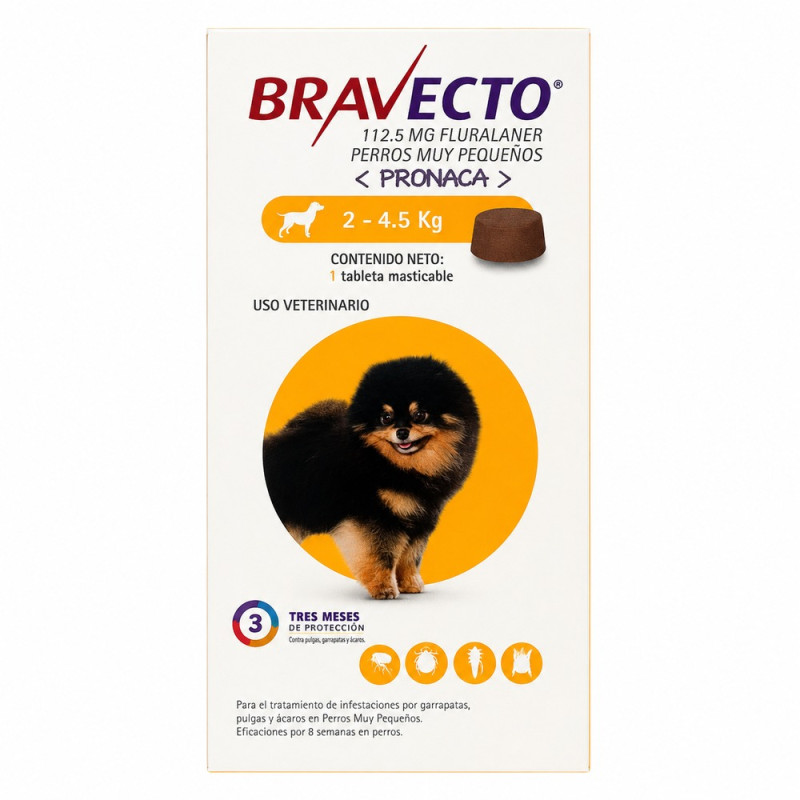 Bravecto 112.5 mg. Perros de 2 a 4.5 kg.