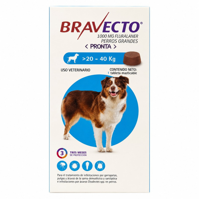 Bravecto 1000 mg. Perros de 20 a 40 kg.