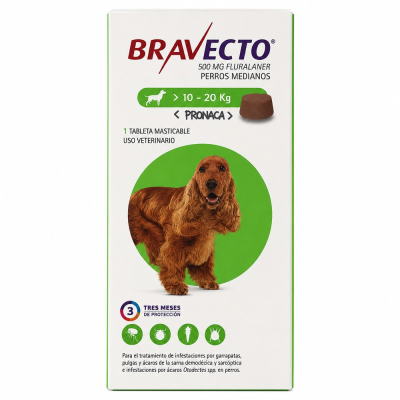 Bravecto 500 mg Perros de 10 a 20 kg.