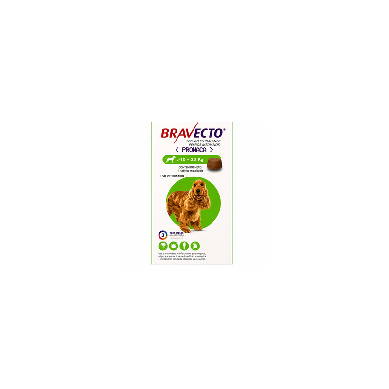 Bravecto 500 mg Perros de 10 a 20 kg.