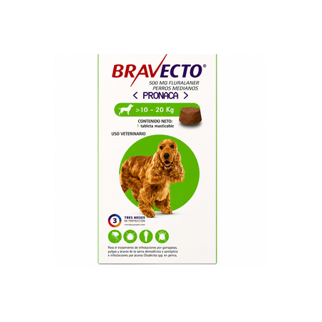 Bravecto 500 mg Perros de 10 a 20 kg.