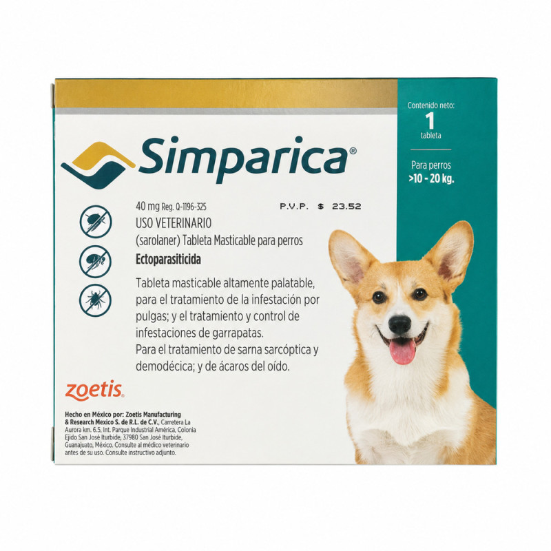 Simparica Perros de 10 a 20 kg.