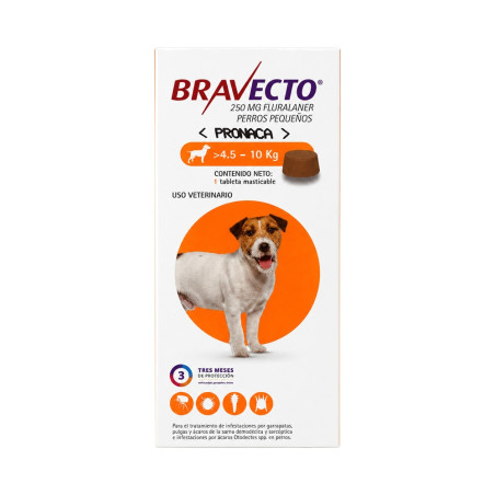 Bravecto 250 mg. Perros de 4.5 a 10 kg.
