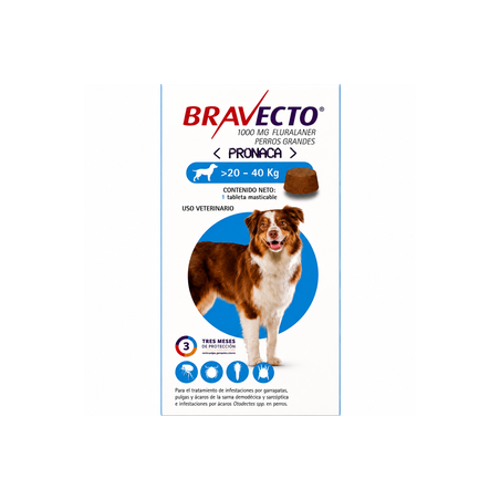 Bravecto 1000 mg. Perros de 20 a 40 kg.