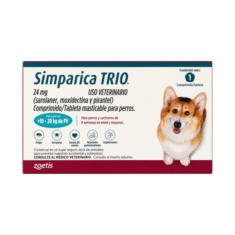 Simparica Trio 10 a 20 kg.