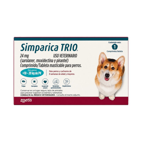 Simparica Trio 10 a 20 kg.