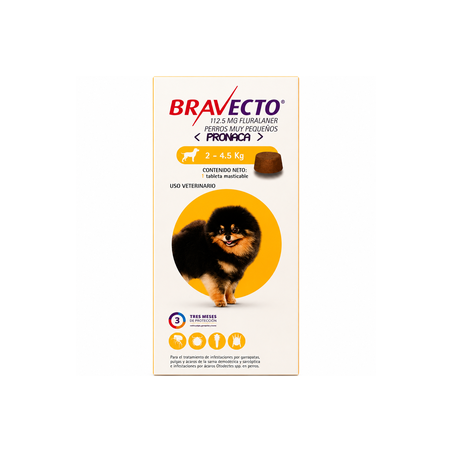 Bravecto 112.5 mg. Perros de 2 a 4.5 kg.