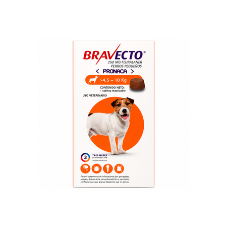 Bravecto 250 mg. Perros de 4.5 a 10 kg.